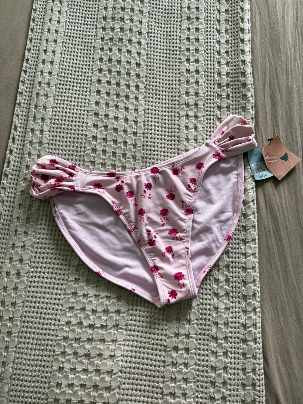 NEW Shade & Shore Low-Rise High-Leg Pink Floral Bikini Bottom Size L‎